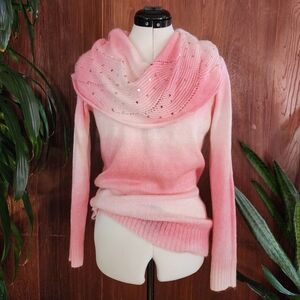 Ombre Y2K New York & Company Bubblegum Pink Sequin Cowl Neck Sweater Medium